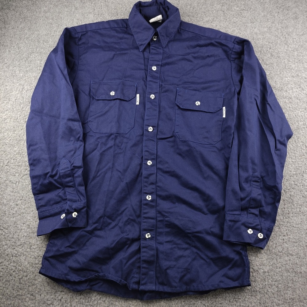 Magid FR Shirt Mens Small Navy Blue Flame Resistant Welder Electrician EUC